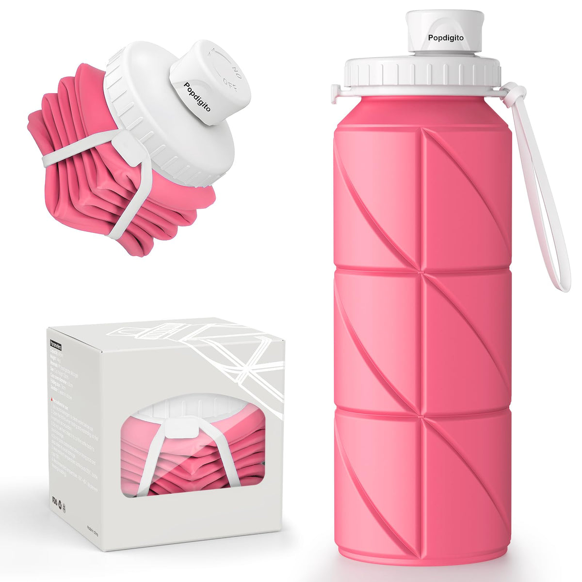 Collapsible Silicone Water Bottle — Leakproof, 23 oz